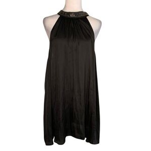 NWT Torrid Size 4X/26 Black Beaded Halter Satin Silky Sleeveless Top